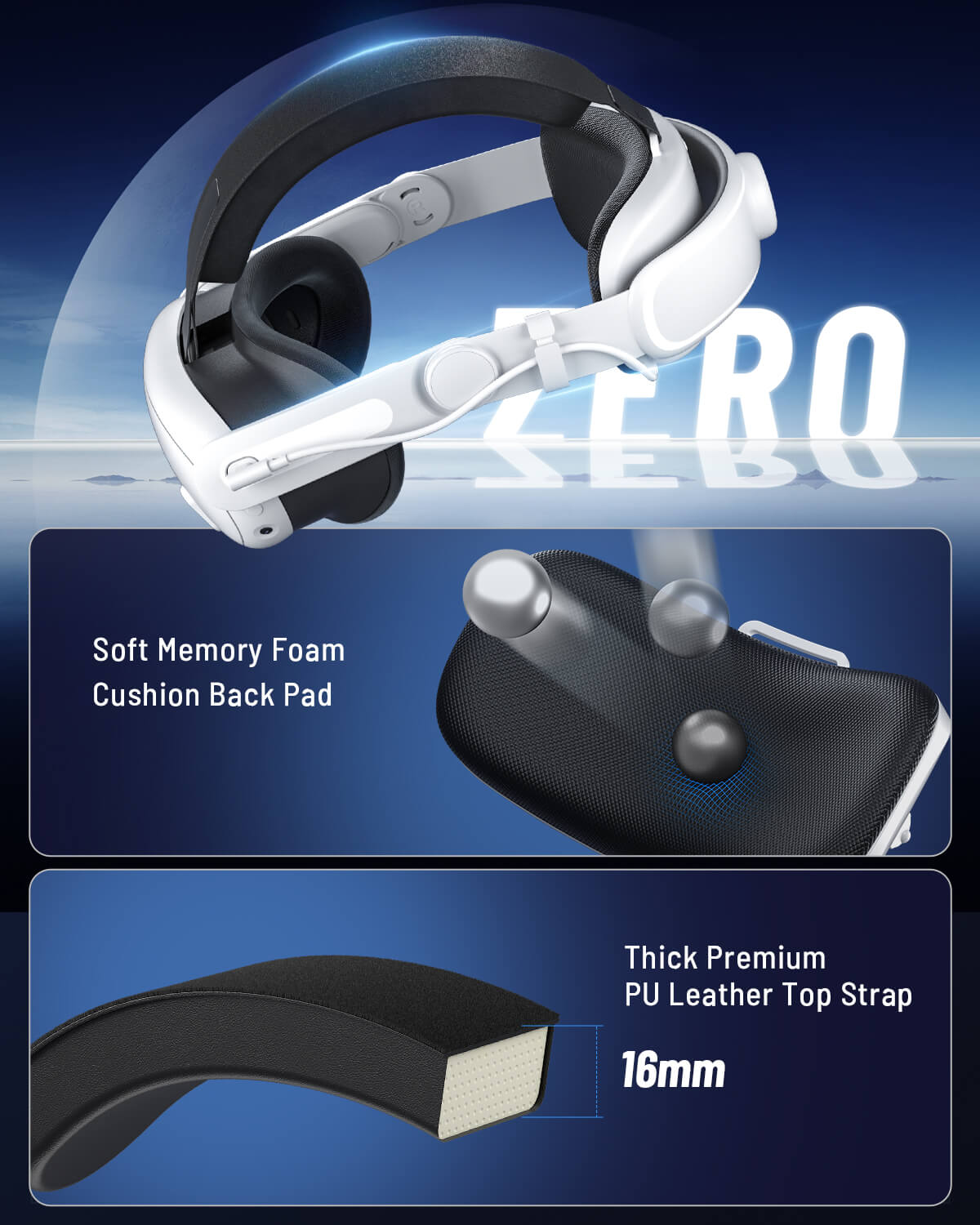 Zybervr Head Strap for Meta Quest 3, Comfort Elite Strap for