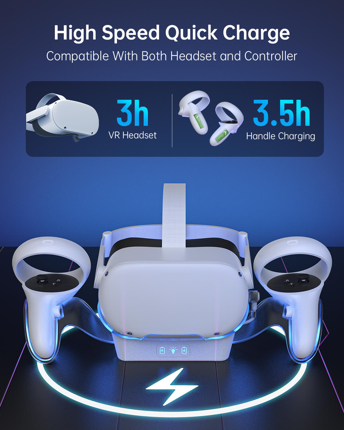 Station de charge ZyberVR Quest 2 avec emplacements de charge de batterie