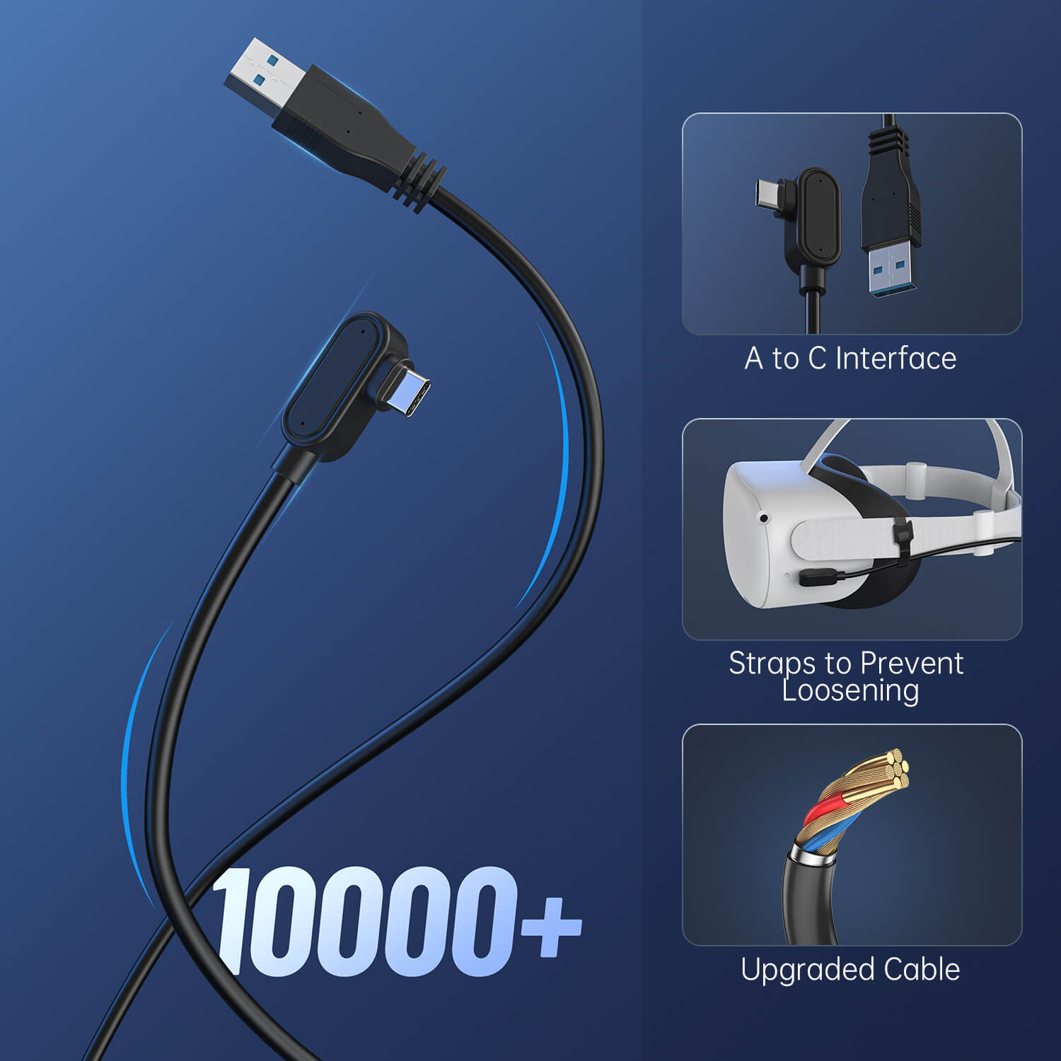 ZyberVR 16FT/5M USB 3.0 A to C Steam VR Gaming and Charging Cable
