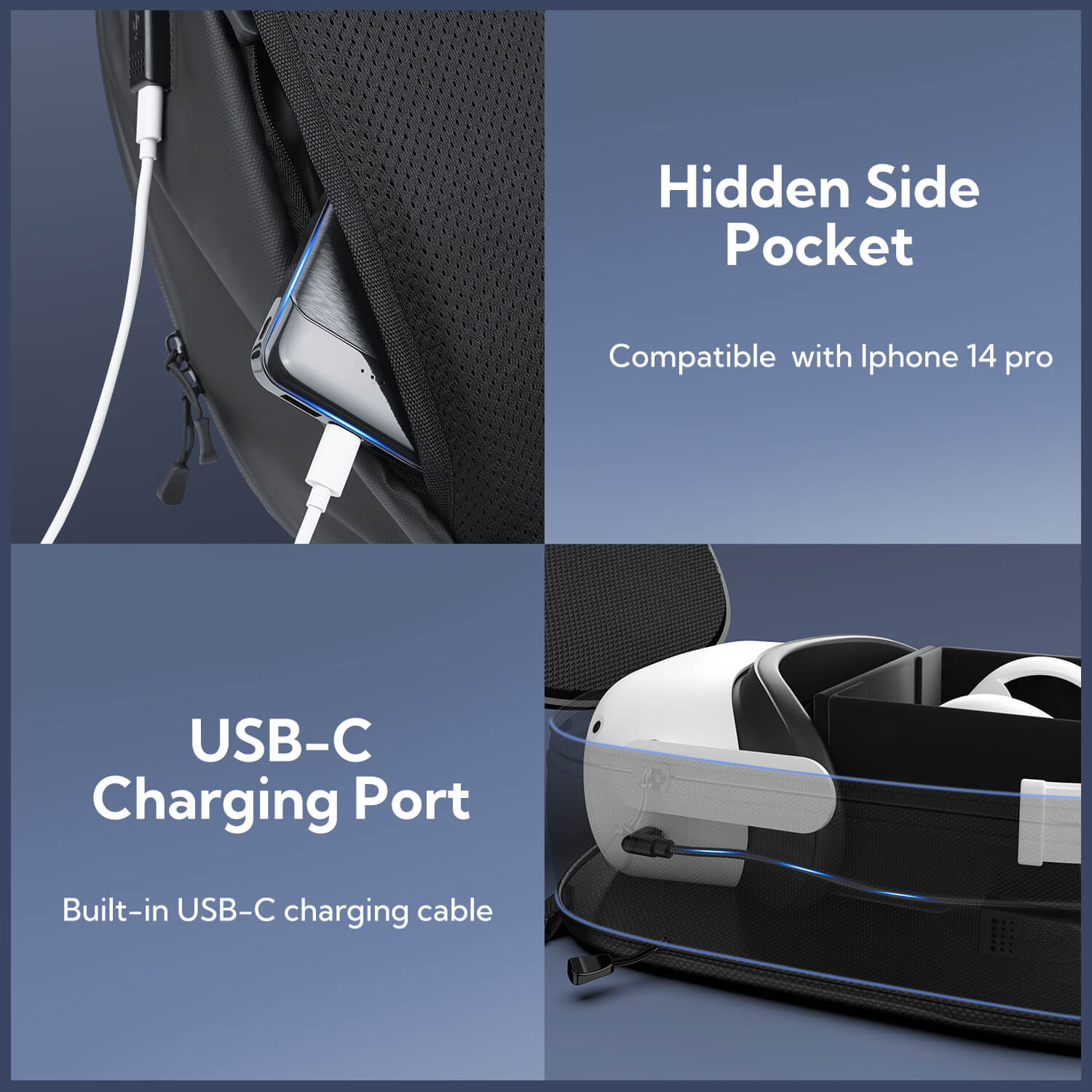 ZyberVR Coque rigide étanche VR avec port de chargement USB